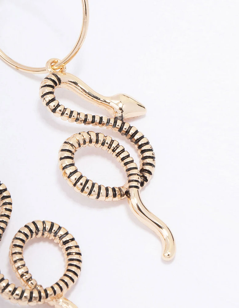 Antique Gold Swirling Snake Drop Earrings