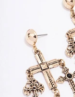 Antique Gold Multi Cross Drop Earrings