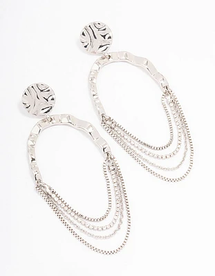 Rhodium Round Hanging Chain Drop Earrings