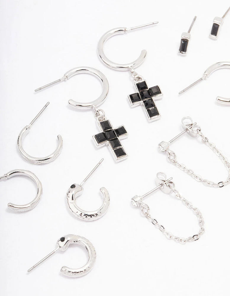 Rhodium Snake Cross Earring 6-Pack