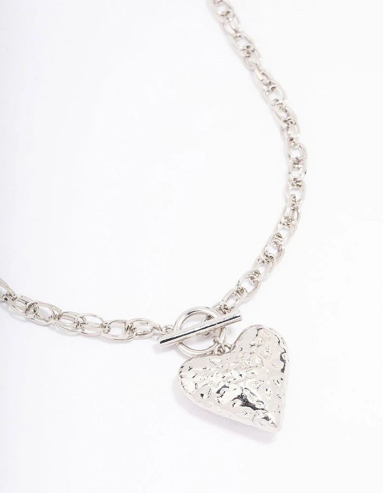 Rhodium Filigree Puffy Heart Necklace