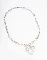 Rhodium Filigree Puffy Heart Necklace