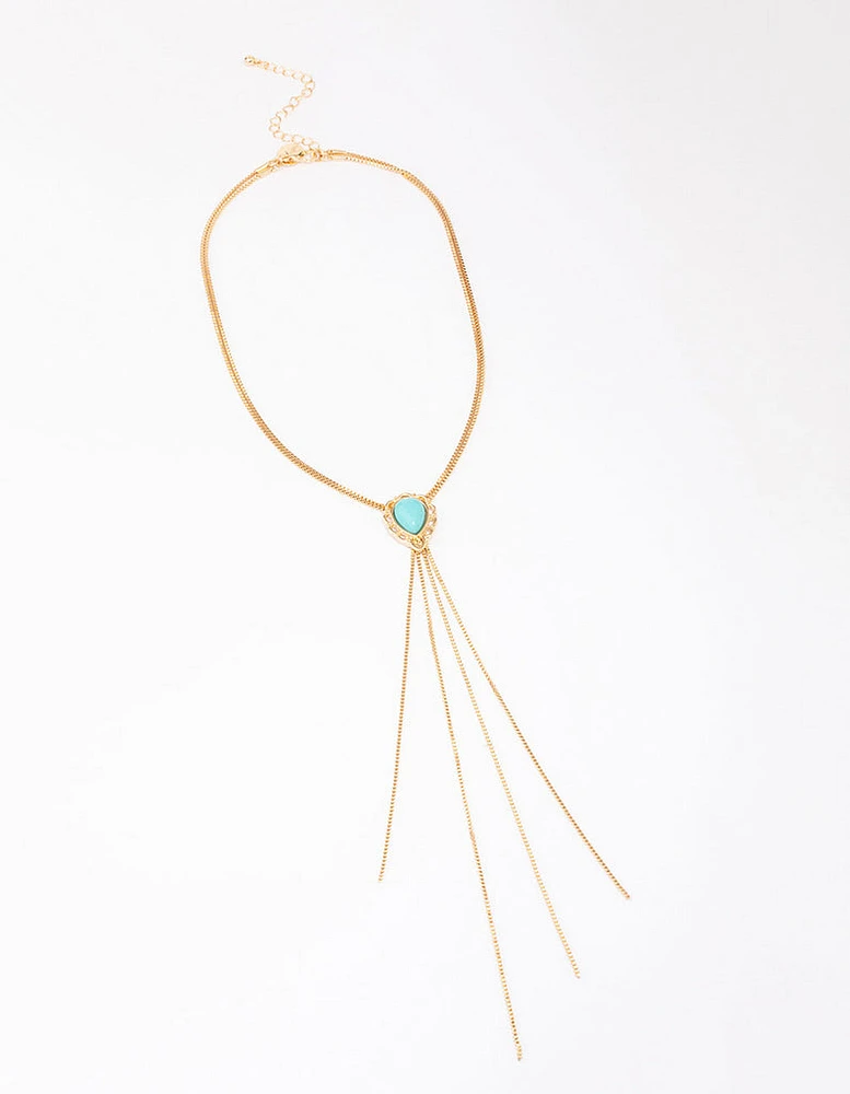 Gold Turquoise Stone Bolo Chain Necklace
