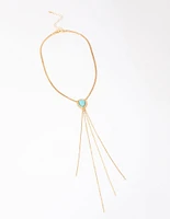Gold Turquoise Stone Bolo Chain Necklace