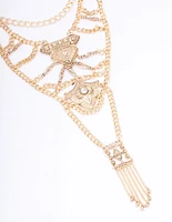 Gold Elaborate Detailed Chain Statement Necklace