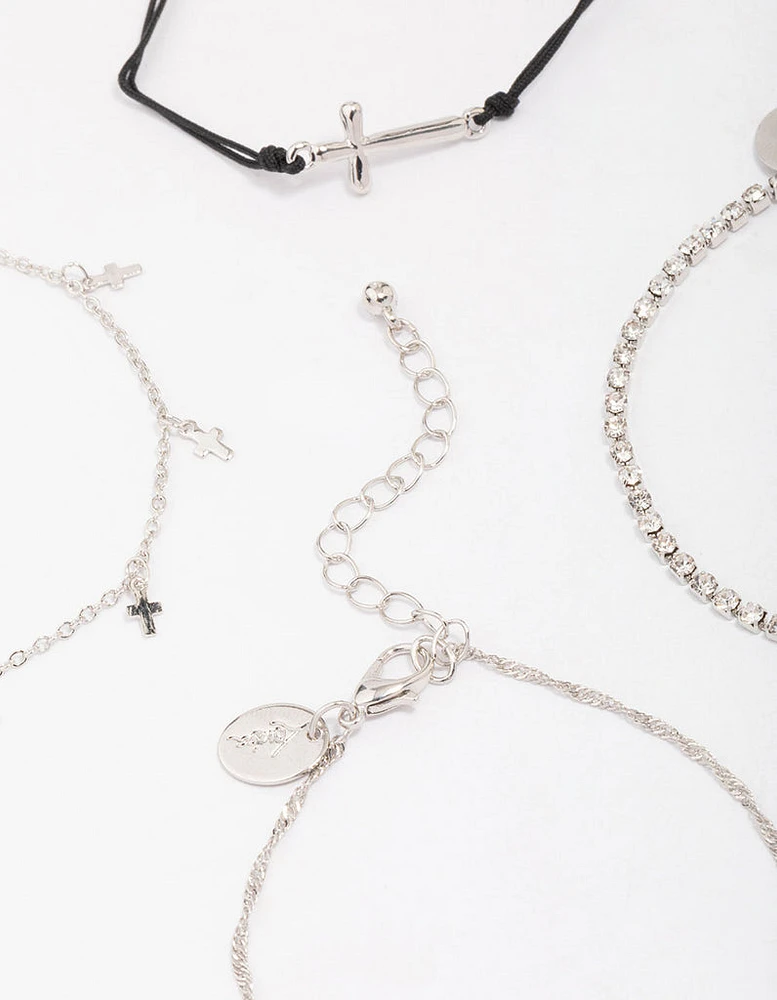 Silver Mini Cross Bracelet 4-Pack