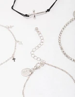 Rhodium Mini Cross Bracelet 4-Pack