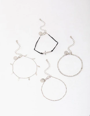 Silver Mini Cross Bracelet 4-Pack