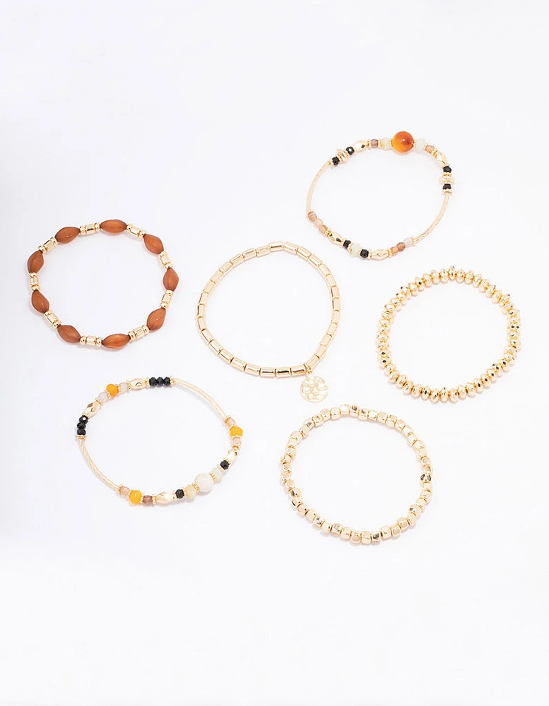 Gold Evil Eye Beaded Bracelet 6-Pack