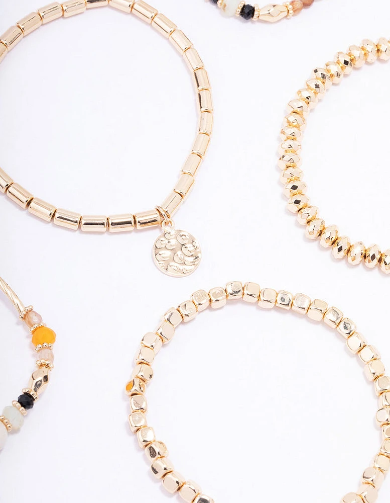 Gold Evil Eye Beaded Bracelet 6-Pack