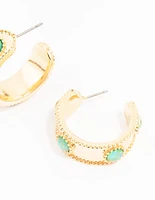 Gold Textured Stone Hoop Earrings