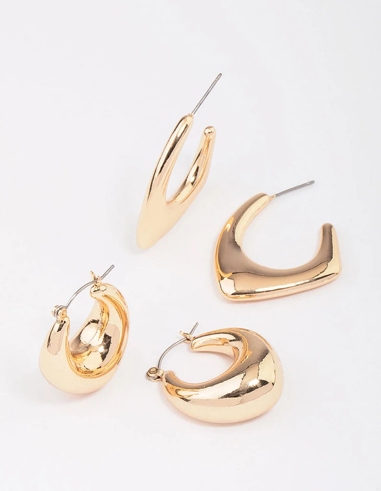 Gold Pendant & Puffy Hoop Earring Pack