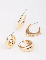 Gold Pendant & Puffy Hoop Earring Pack