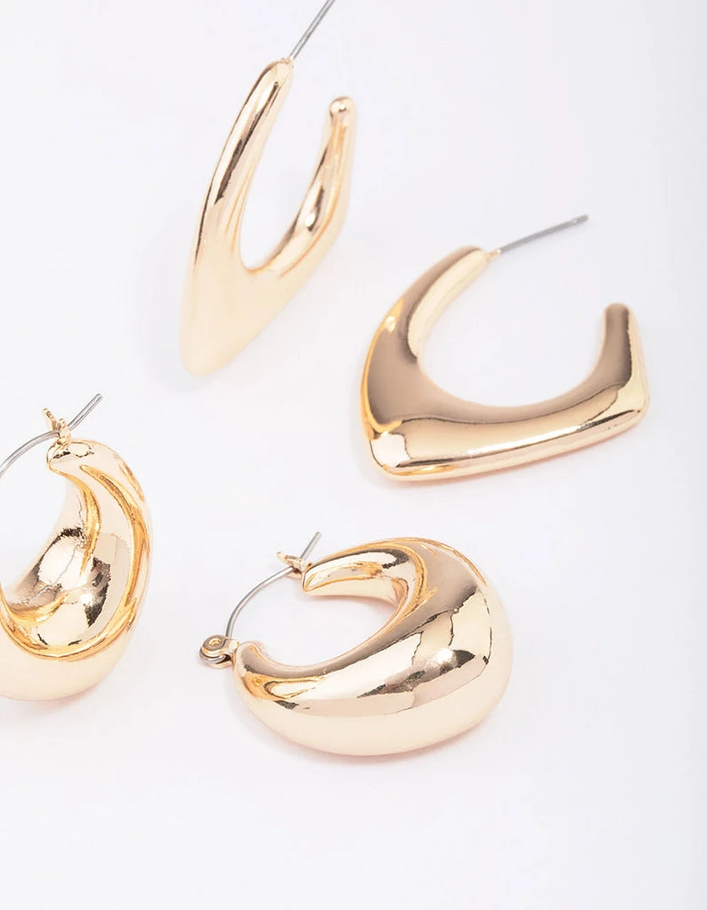 Gold Pendant & Puffy Hoop Earring Pack