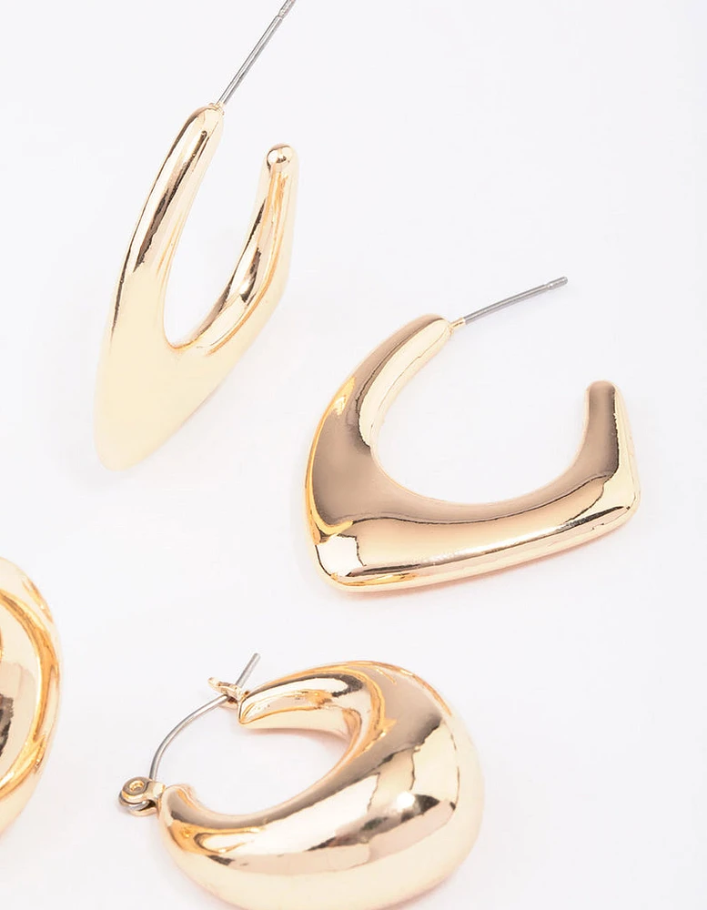 Gold Pendant & Puffy Hoop Earring Pack