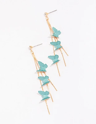 Gold & Blue Butterfly Drop Earrings