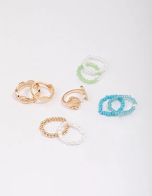 Gold Seashell Beaded Ring 9-Pack