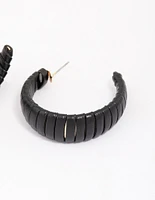 Black Faux Leather Wrapped Hoop Earrings