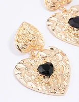 Gold Double Heart Stone Drop Earrings