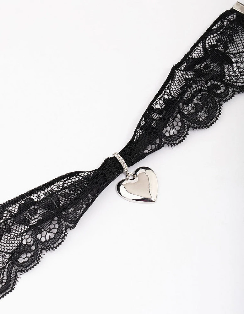 Silver Lace Heart Choker Necklace