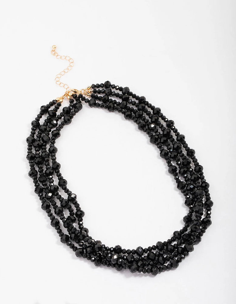 Black Short Beaded Layered Necklace