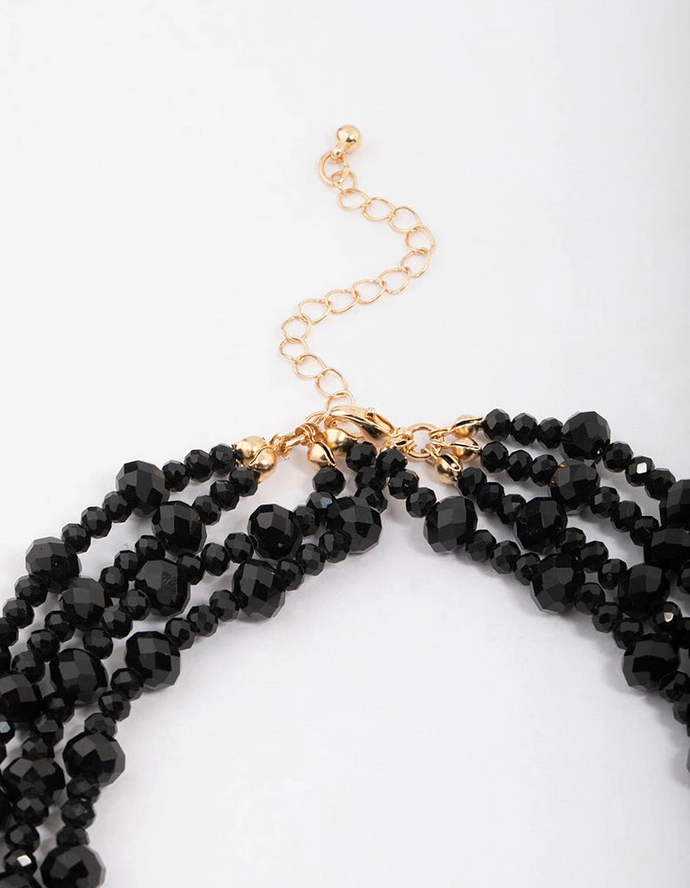 Black Short Beaded Layered Necklace