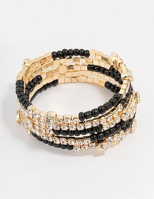 Black & Gold Wrapped Diamante Bracelet