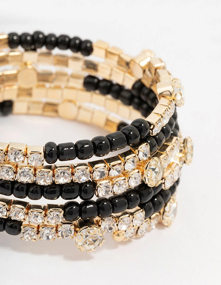 Black & Gold Wrapped Diamante Bracelet