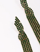 Gold & Emerald Diamante Twisted Drop Earrings