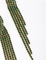 Gold & Emerald Diamante Twisted Drop Earrings