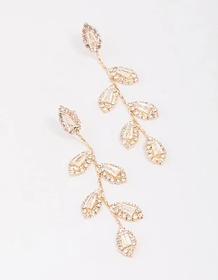 Gold Diamante Leaf Drop Earrings