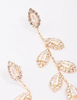 Gold Diamante Leaf Drop Earrings