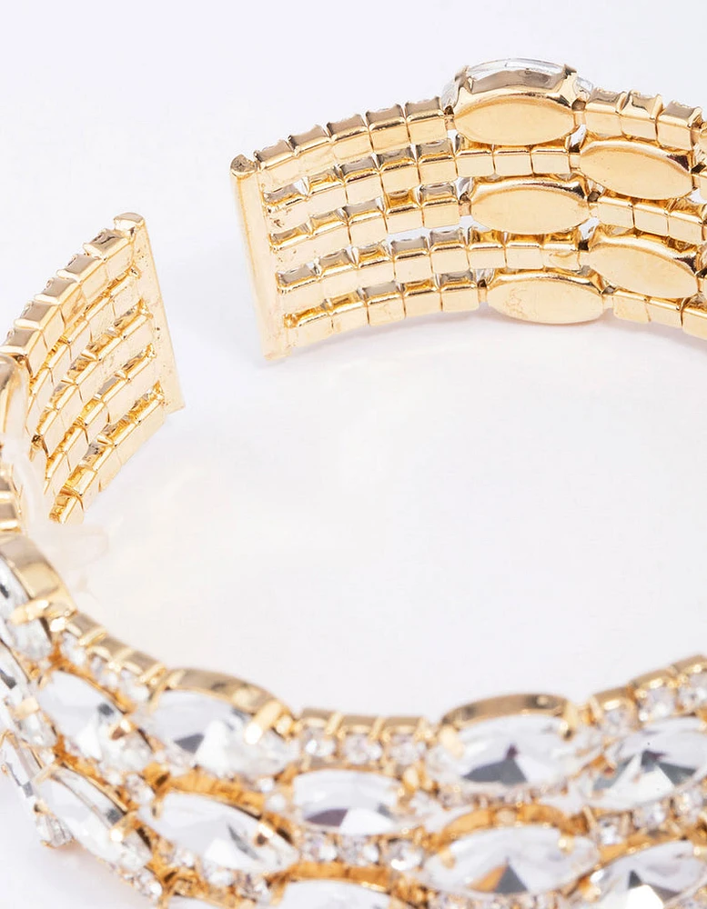 Gold Layered Diamante Oval Wrist Cuff