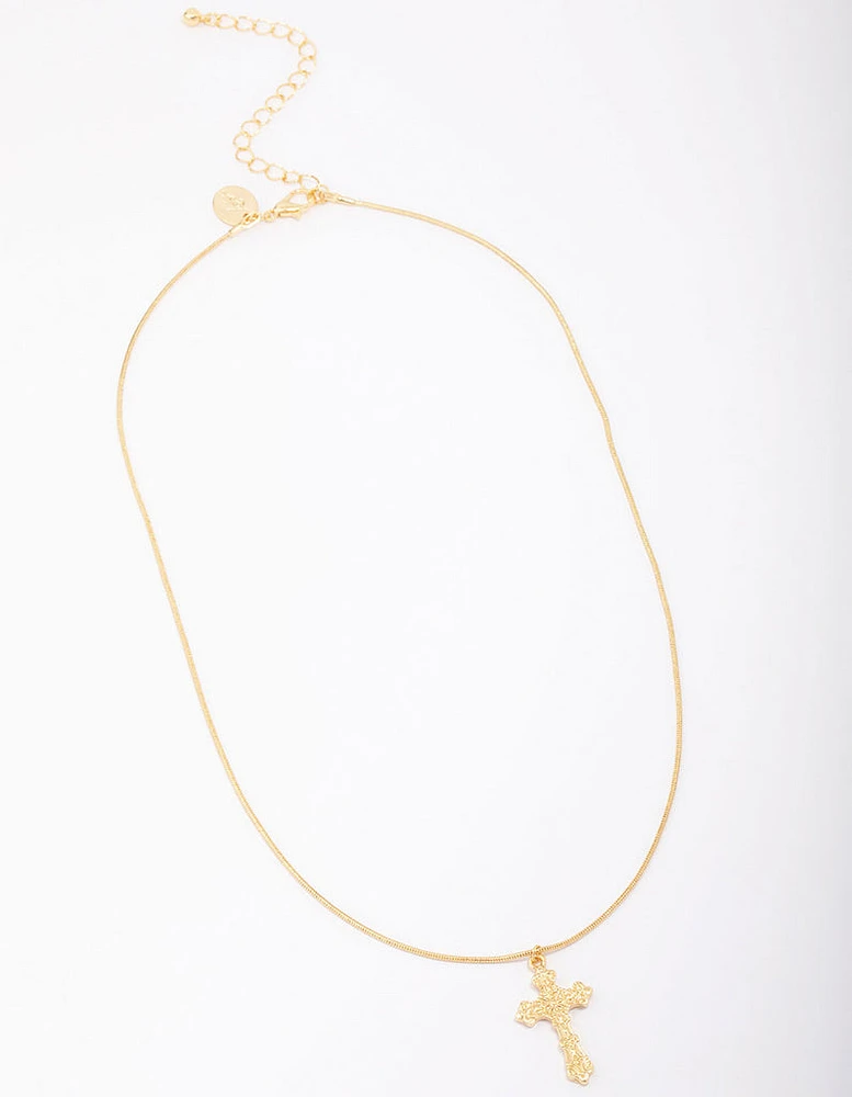 Gold Plated Round Snake Cross Chain Necklace