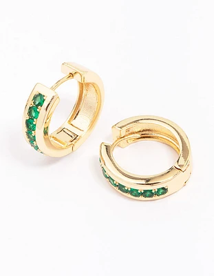 Gold Plated Cubic Zirconia Encased Huggie Earrings