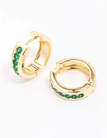 Gold Plated Cubic Zirconia Encased Huggie Hoop Earrings