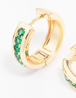 Gold Plated Cubic Zirconia Encased Huggie Hoop Earrings