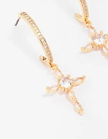 Gold Plated Cubic Zirconia Marquise Cross Drop Earrings