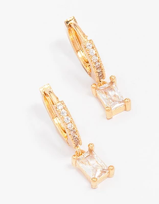 Gold Plated Pave Baguette Huggie Hoop Earrings