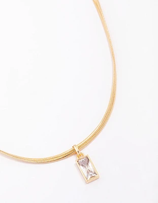 Gold Plated Classic Cubic Zirconia Baguette Pendant Necklace