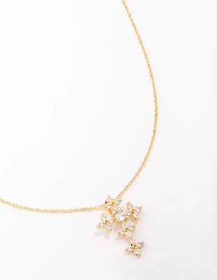 Gold Plated Cubic Zirconia Dolce Cross Pendant Necklace