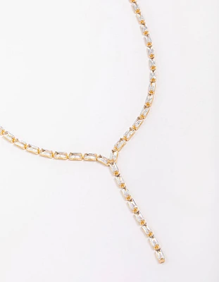 Gold Plated Baguette Lariat Chain Necklace