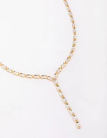 Gold Plated Baguette Lariat Chain Necklace