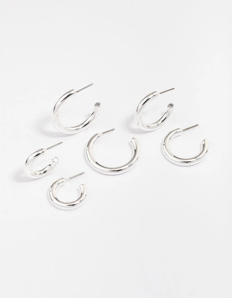 Silver Plated Chunky Modern Hoop Earring 3-Pack