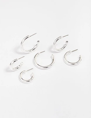 Silver Plated Chunky Modern Hoop Earring 3-Pack