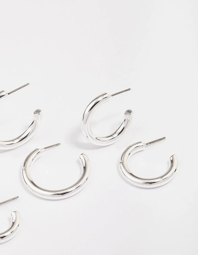 Silver Plated Chunky Modern Hoop Earring 3-Pack