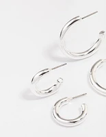 Silver Plated Chunky Modern Hoop Earring 3-Pack