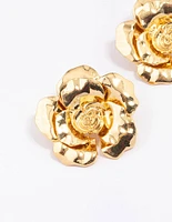 Gold Plated Rose Large Stud Earrings