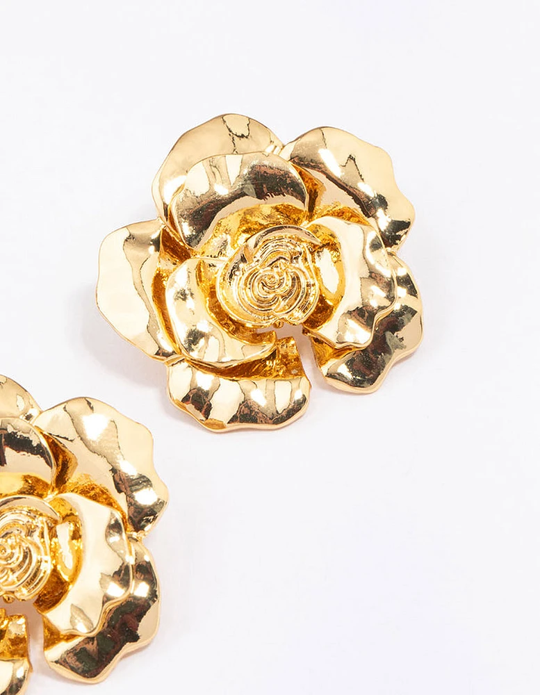 Gold Plated Rose Large Stud Earrings