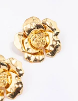 Gold Plated Rose Large Stud Earrings